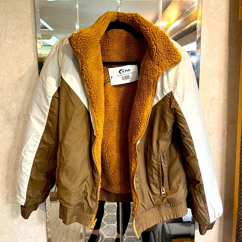 Brand New Reversible Brown/white Sierra Fleece Zip Jacket